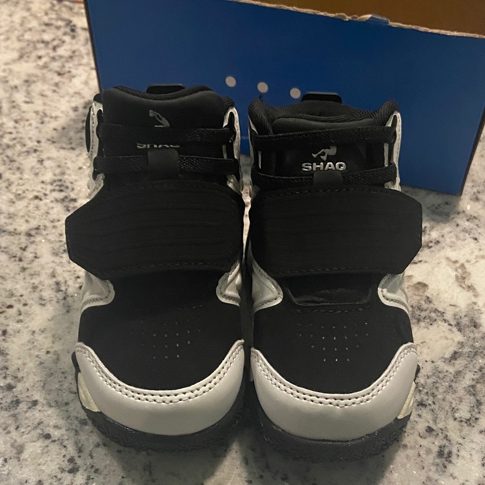 SHAQ Kids Black and White High-Top Strap Sneakers